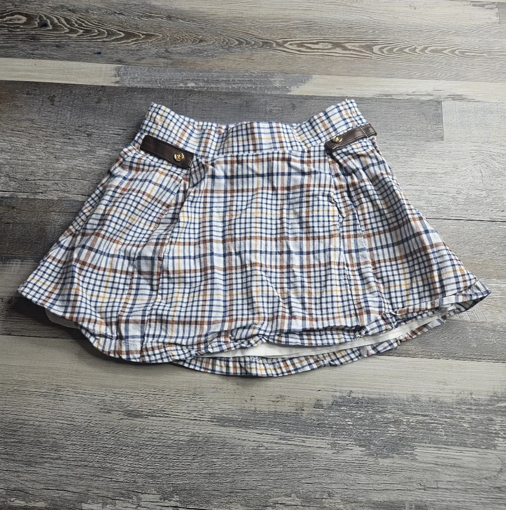 Janie And Jack Plaid Skirt Size 4 Navy Blue & Brown Plaid Adjustable Waist